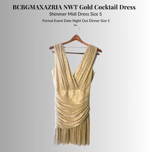 BCBGMAXAZRIA Gold Metallic Pleated Cocktail Dress, NWT, Size S